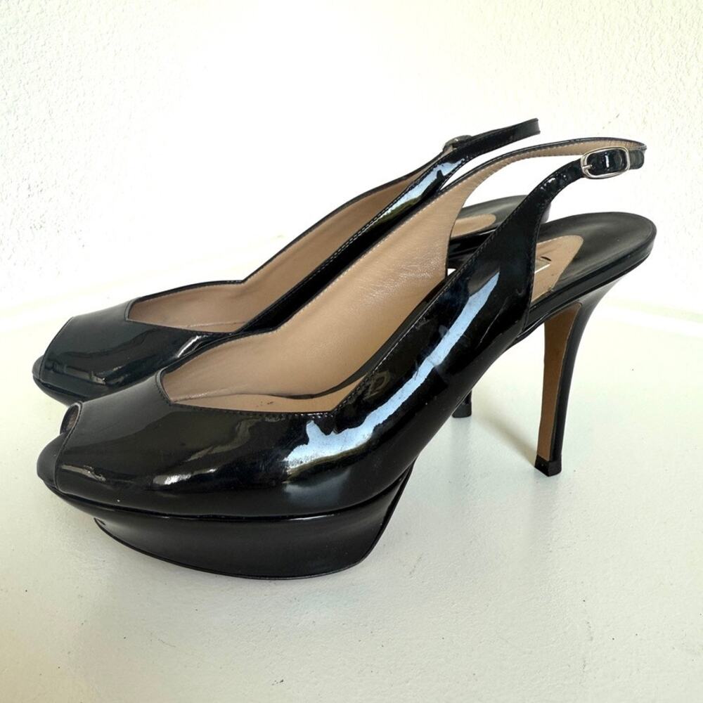 Nicholas Kirkwood Black Patent Leather Platform Slingback Heels Size 37 (US‎ 7)